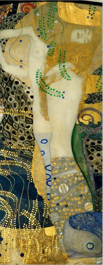 Lenço longo de seda impresso com padrões de pintura a óleo do artista Klimt