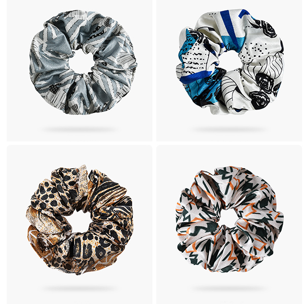 Scrunchies de seda de amoreira reais impressos por designers de luxo para cabelos cacheados