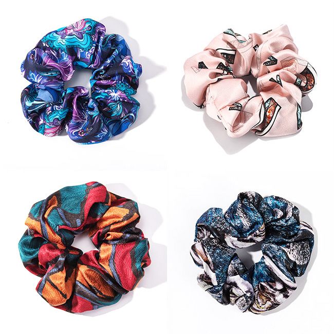 Scrunchies de seda estampados -1