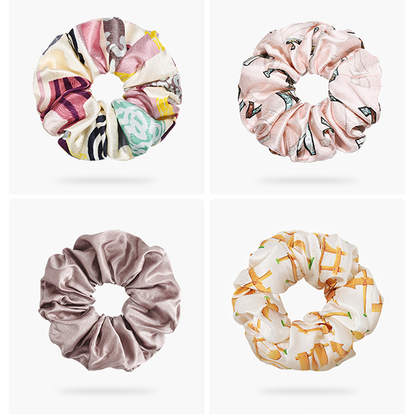 Scrunchies de seda de amoreira reais impressos por designers de luxo para cabelos cacheados