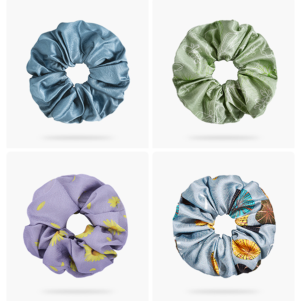 Scrunchies de seda de amoreira reais impressos por designers de luxo para cabelos cacheados